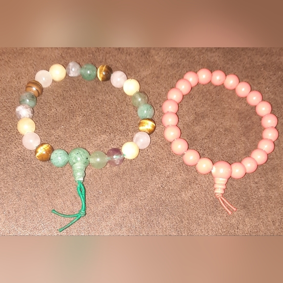 Gemstone mala bead bracelet and acrylic beaded bracelet - Picture 13 of 14